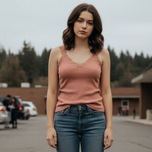 Uniqlo Y2K Style‎ Lace Ribbed Tank Top Cami, S